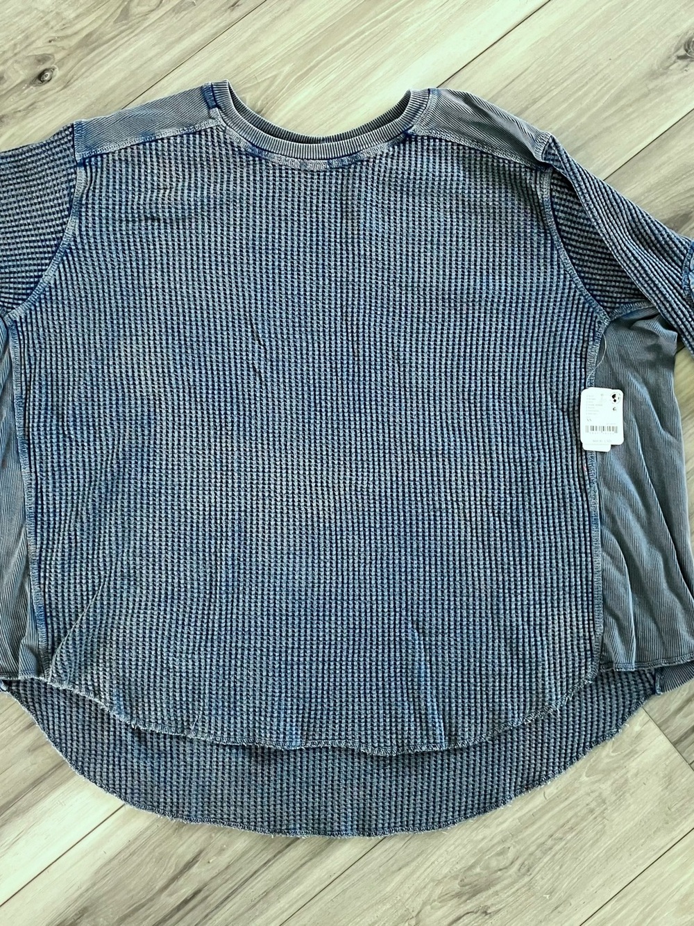 We The Free Blue Waffle Knit Long Sleeve Top